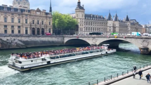 Bridge Pont au Change over the Seine River, embankment Quai de l'Horloge. Stock Footage 319432375