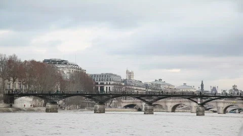 Bridge Pont des Arts, view from Siene river, Paris, France Stock Footage 878174