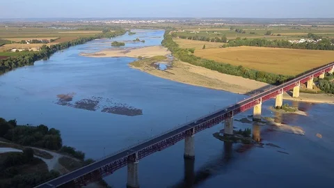 Bridge Ponte de Santarem river Tejo, Portugal Stock Footage 97448368