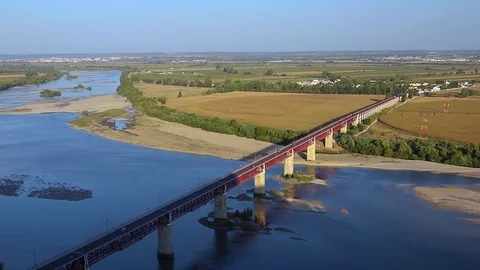 Bridge Ponte de Santarem river Tejo, Portugal Video stock 97448372