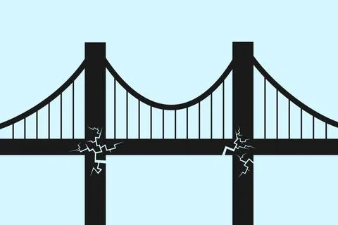 Bridge in poor condition. Danger and risk of failure, breakdown and collapse. Stock Illustration