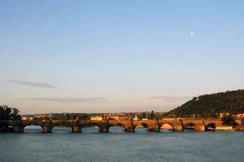 A bridge of prague at dusk Stock Photos