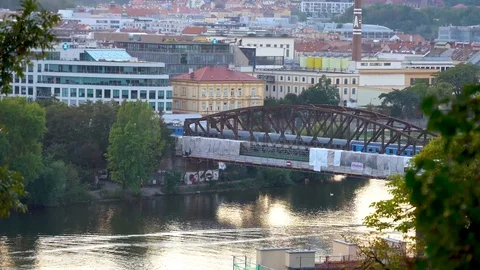 Bridge in Prague train city Stock Footage 106522223