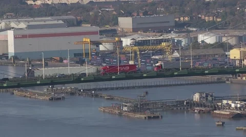 Bridge QE2 Crossing River Thames Wide Shot from Helicopter Stock Footage 61435211