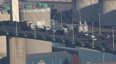 Bridge QE2 over River Thames telphoto Shot from Helicopter Stock Footage 61434897