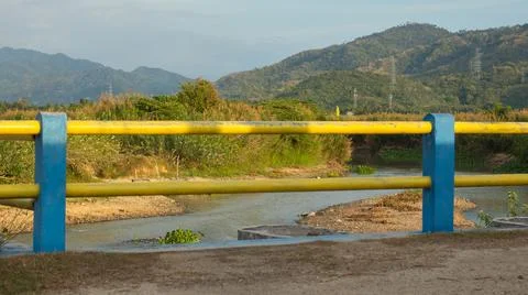 Bridge Railing Over River Valley Stock Photos