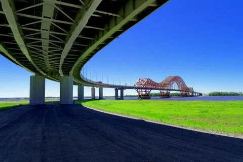 Bridge Red Dragon over a river Stock Photos