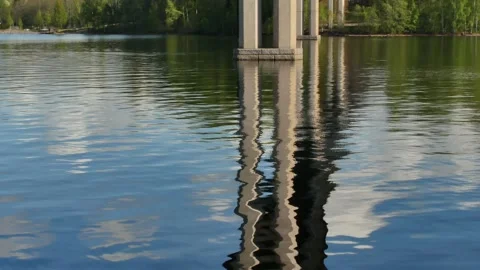 Bridge reflection on water Stock Footage 195985443