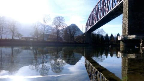 Bridge reflection. water reflection. background Stock Photos