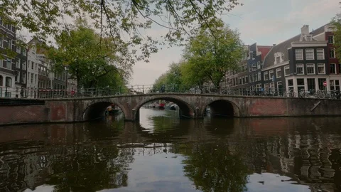 Bridge on a river in Amsterdam Stock Footage 95346329