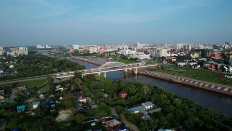 Bridge, river and city Stock Footage 219845996