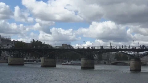 Bridge, river and cloudy sky, paris, france Stock Footage 99253955