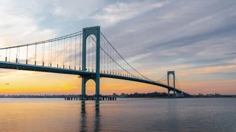 Bridge, River, Bay, Evening Glow, Fire Cloud, Timelapse, Day to Night Stock Footage 303040040