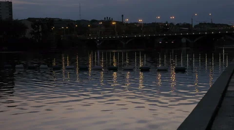 Bridge on the river with beautiful lights at night Video stock 63100447