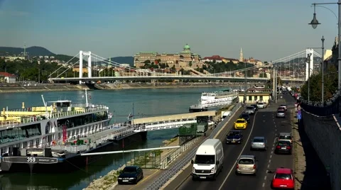 Bridge on the River Danube in Budapest. 4K. Stock Footage 55450534