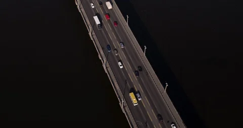 Bridge on River Highway Road Big City Traffic Aerial Top View Stock Footage 112447935