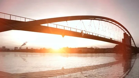 Bridge river landscape scenery panorama background at sunset Video stock 72862454