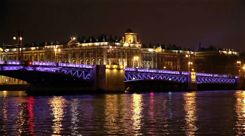 Bridge on the River Neva and views of the historic Winter Palace Stock Footage 44338460