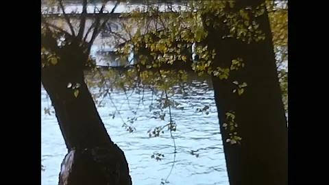 Bridge with the river in paris 60s Stock Footage 172197165