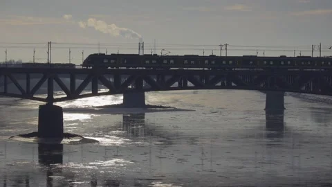Bridge on a river with train Stock Footage 147750151