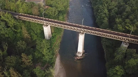 Bridge, River, Train tracks, Tree, Forest, Sunrise, Morning, 4K 스톡 동영상 90527224