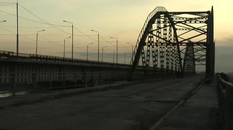 Bridge, river, village Stock Footage 10840779