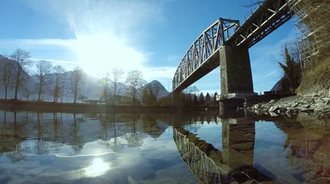 Bridge river water reflection. diving dive. underwater. landscape Stock Footage 34520935