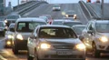 Bridge road junction, car traffic city, dusk time, lights on HD Footage