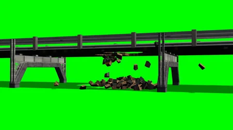 Bridge roadway destruction - green screen effect Stock Footage 34602965