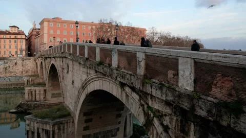 Bridge in Rome over Tiber. Timelapse. Rome, Italy. February 2020 Stock Footage 131402398