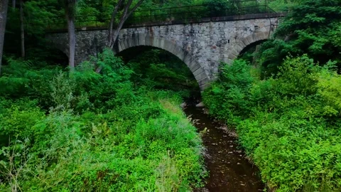 Bridge ruins with small river close up Video stock 311996797