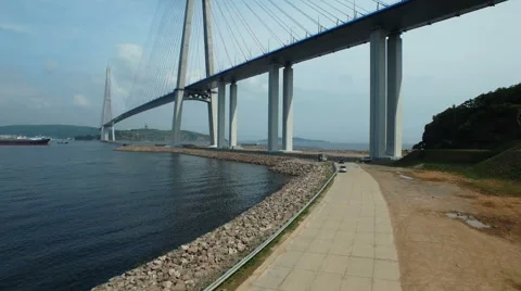 Bridge Russky through the Strait of Eastern Bosphorus Stock Footage 55554829