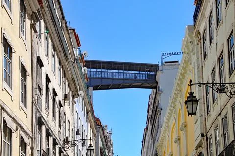 The bridge from the the Santa Justa Elevator, Elevador de Santa Justa in Port 写真素材