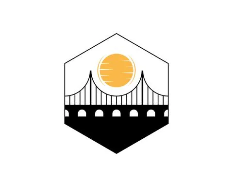Bridge scene with hexagon shape logo Stock Illustration