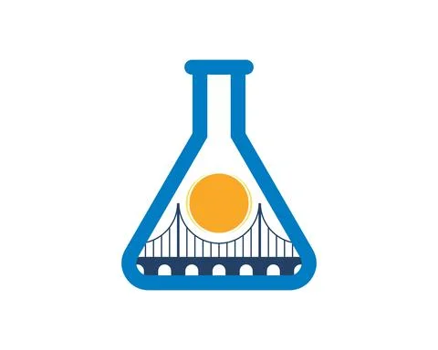 Bridge scenery inside the laboratory test tube logo Stock Illustration