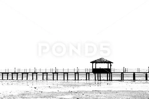 Bridge in the sea black and white Stock Photos
