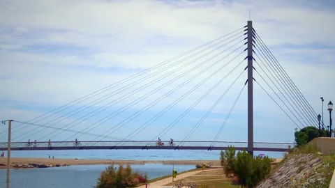A bridge by the sea with turists Stock Footage 287341049