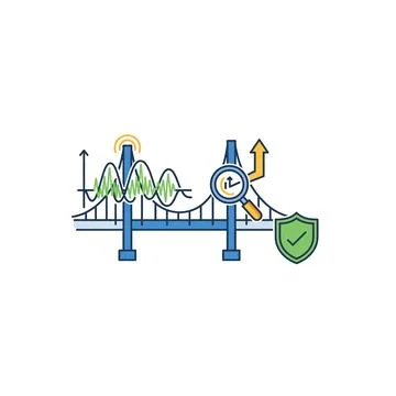 Bridge security and data analysis concept illustration with shield Illustrazione stock