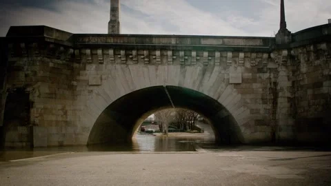 Bridge On Seine River With Bird Flyby | Paris France 2024 Stock Footage 270247673