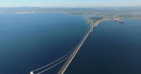 Bridge on Shore Aerial View Stock Footage 129376314