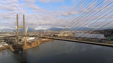 Bridge shot with a pan to the river Stock Footage 104991421