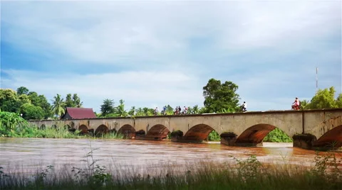 Bridge Si Phan Don Stock Footage 40683271