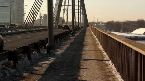 Bridge sidewalk, traffic going by DNxHD Stock Footage 10737252