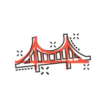 Bridge sign icon in comic style. Drawbridge vector cartoon illustration on wh Ilustração Stock