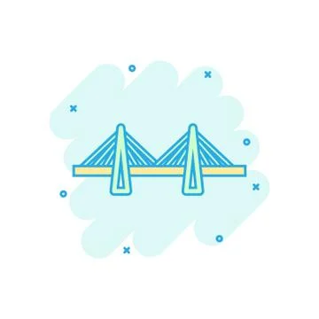 Bridge sign icon in comic style. Drawbridge vector cartoon illustration on wh Ilustração Stock