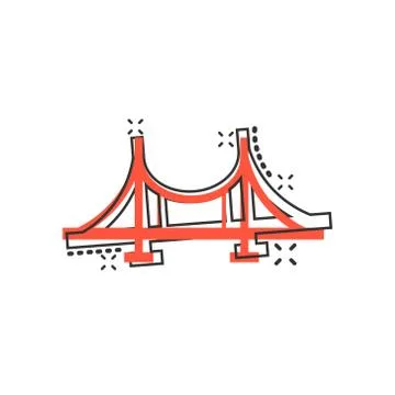 Bridge sign icon in comic style. Drawbridge vector cartoon illustration on wh Stock Illustration