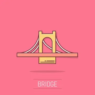 Bridge sign icon in comic style. Drawbridge vector cartoon illustration on .. Stock Illustration
