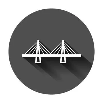 Bridge sign icon in flat style. Drawbridge vector illustration on black round Stock Illustration