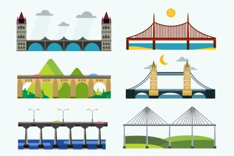 Bridge silhouette vector illustration set Stock Illustration
