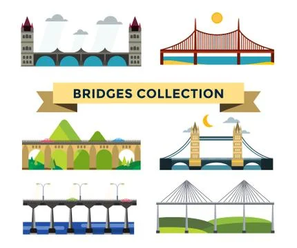 Bridge silhouette vector illustration set Stock Illustration